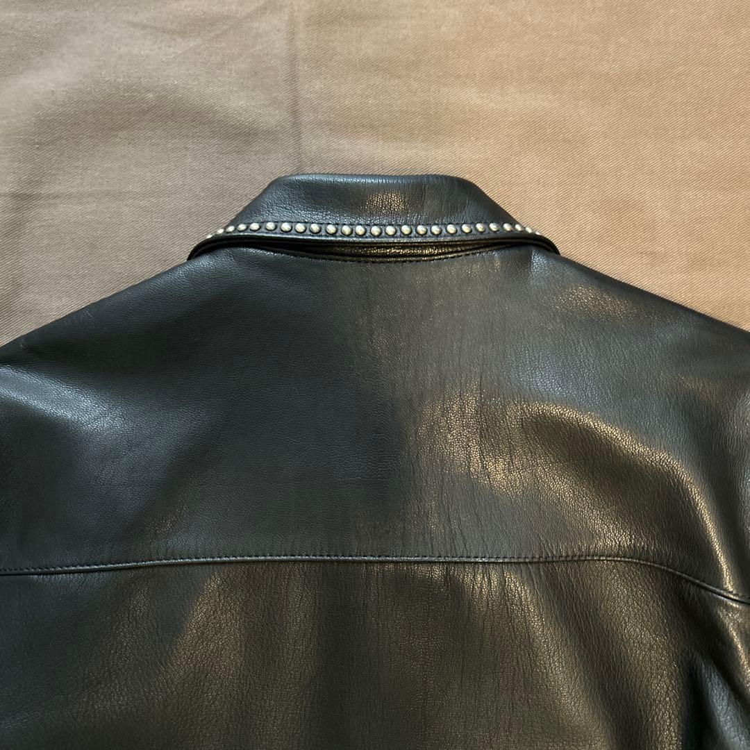 ラグスマックレガー　ブラックレザースタッズ付きシングルライダースジャケット