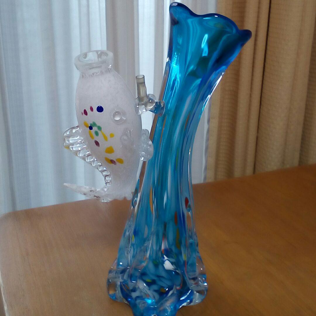 アンティークガラスの鯉の花瓶