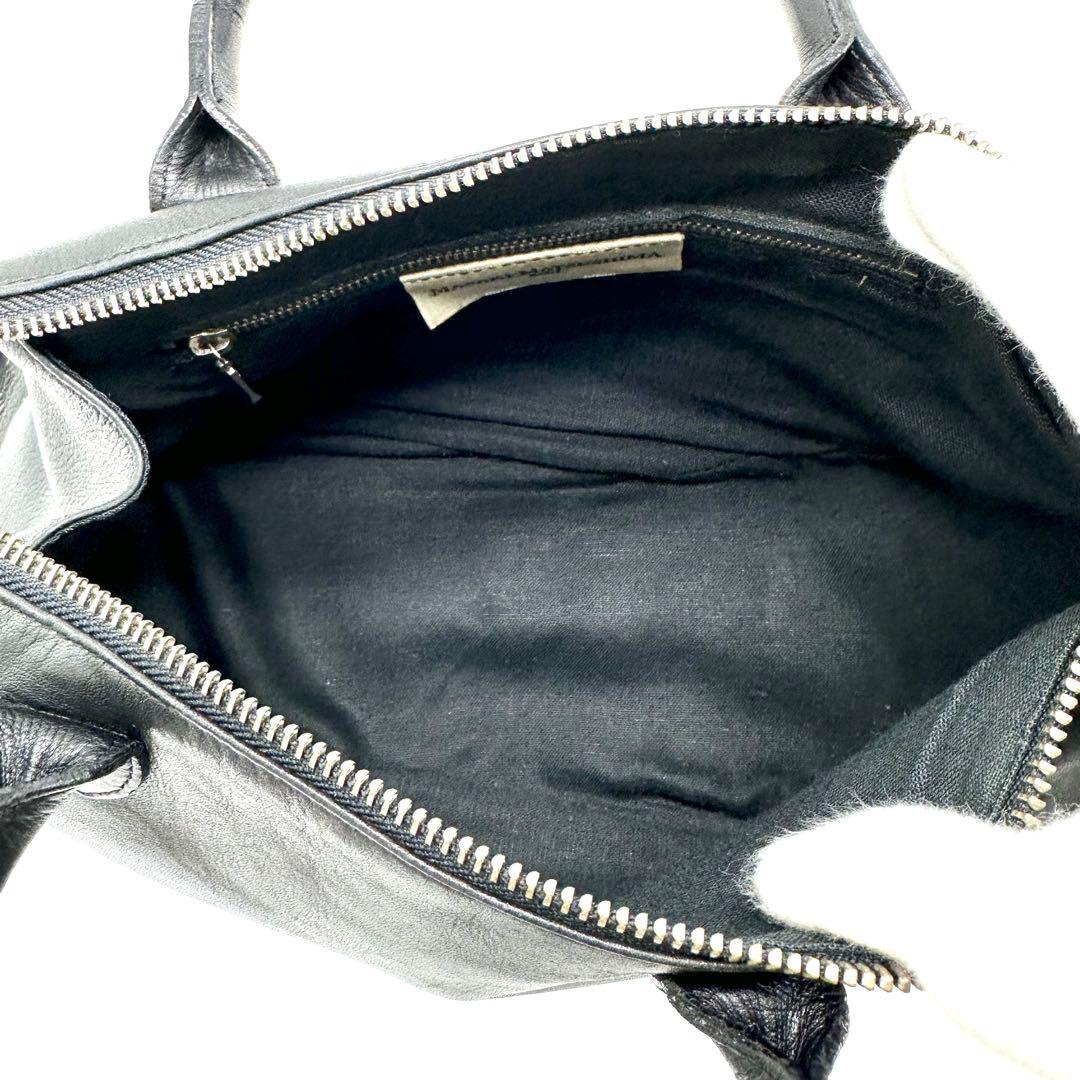 希少廃盤 マサキマツシマ 変形 ハンドバッグ ロゴ金具 カーフレザー 黒 ヌメ革