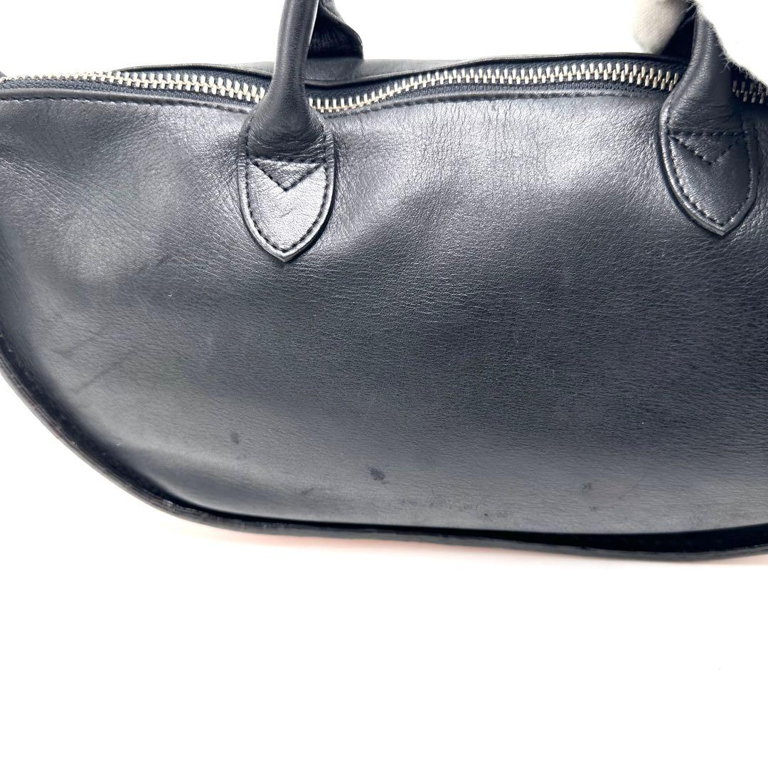 希少廃盤 マサキマツシマ 変形 ハンドバッグ ロゴ金具 カーフレザー 黒 ヌメ革