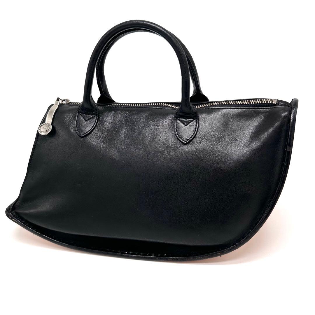 希少廃盤 マサキマツシマ 変形 ハンドバッグ ロゴ金具 カーフレザー 黒 ヌメ革