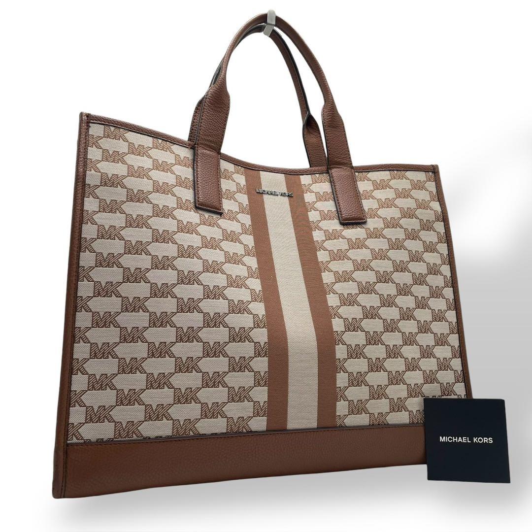 良品 マイケルコース クーパー ストライプ ジャガード トートバッグ A4可