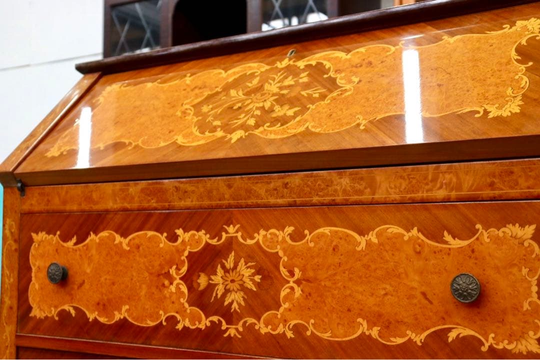 GMIS134○イタリア製 ライティングビューロー デスク 書斎机 学習机 象嵌