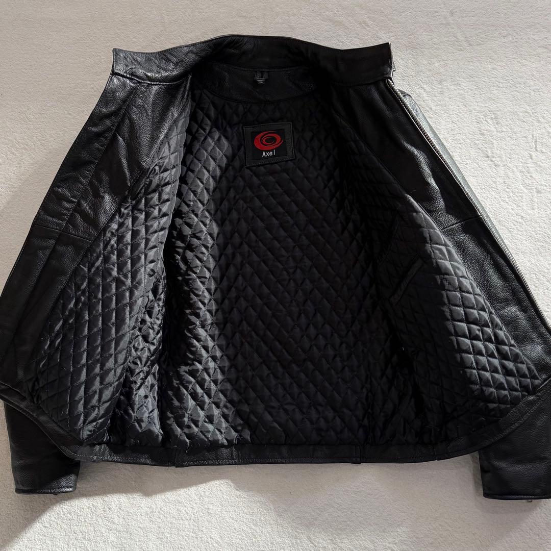 AXEL シングルライダースジャケット　キルティング　牛革　黒　大きいサイズ