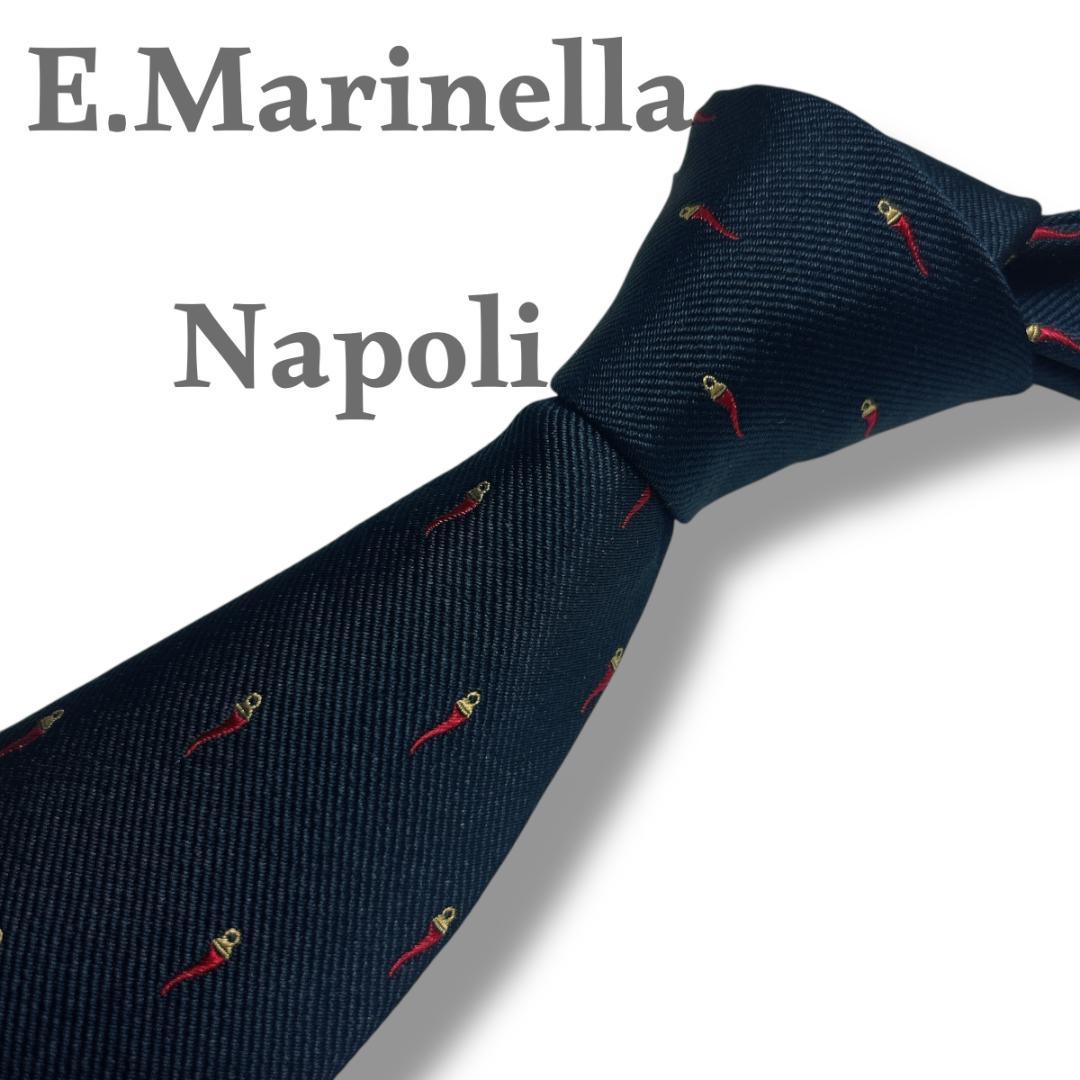 マネリッラ ネクタイ ネイビー 小紋 唐辛子柄 シルク 伊製 光沢