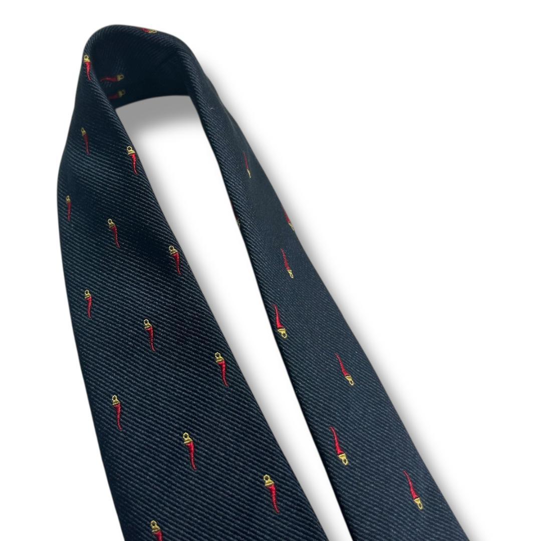 マネリッラ ネクタイ ネイビー 小紋 唐辛子柄 シルク 伊製 光沢