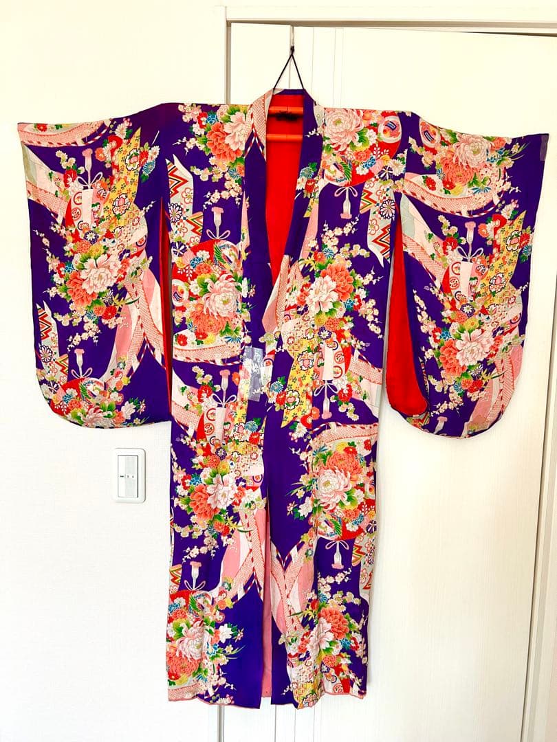 【アンティーク】七五三 7歳 着物 紫 牡丹 熨斗目 大正ロマン レトロ 正絹