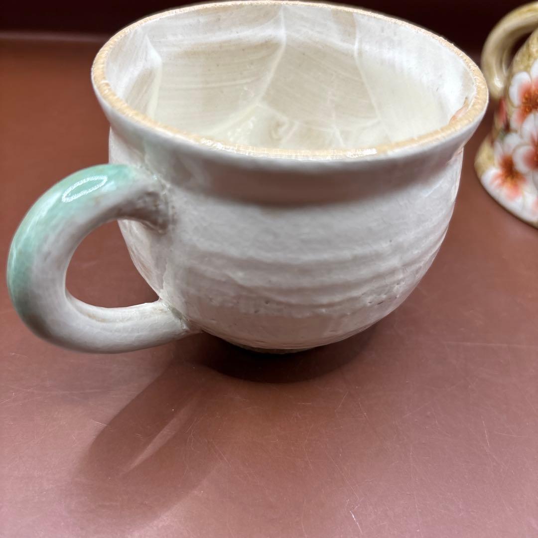 京焼　清水焼　陶あん　コーヒーカップ　芍薬　桜　カップ2個　色絵