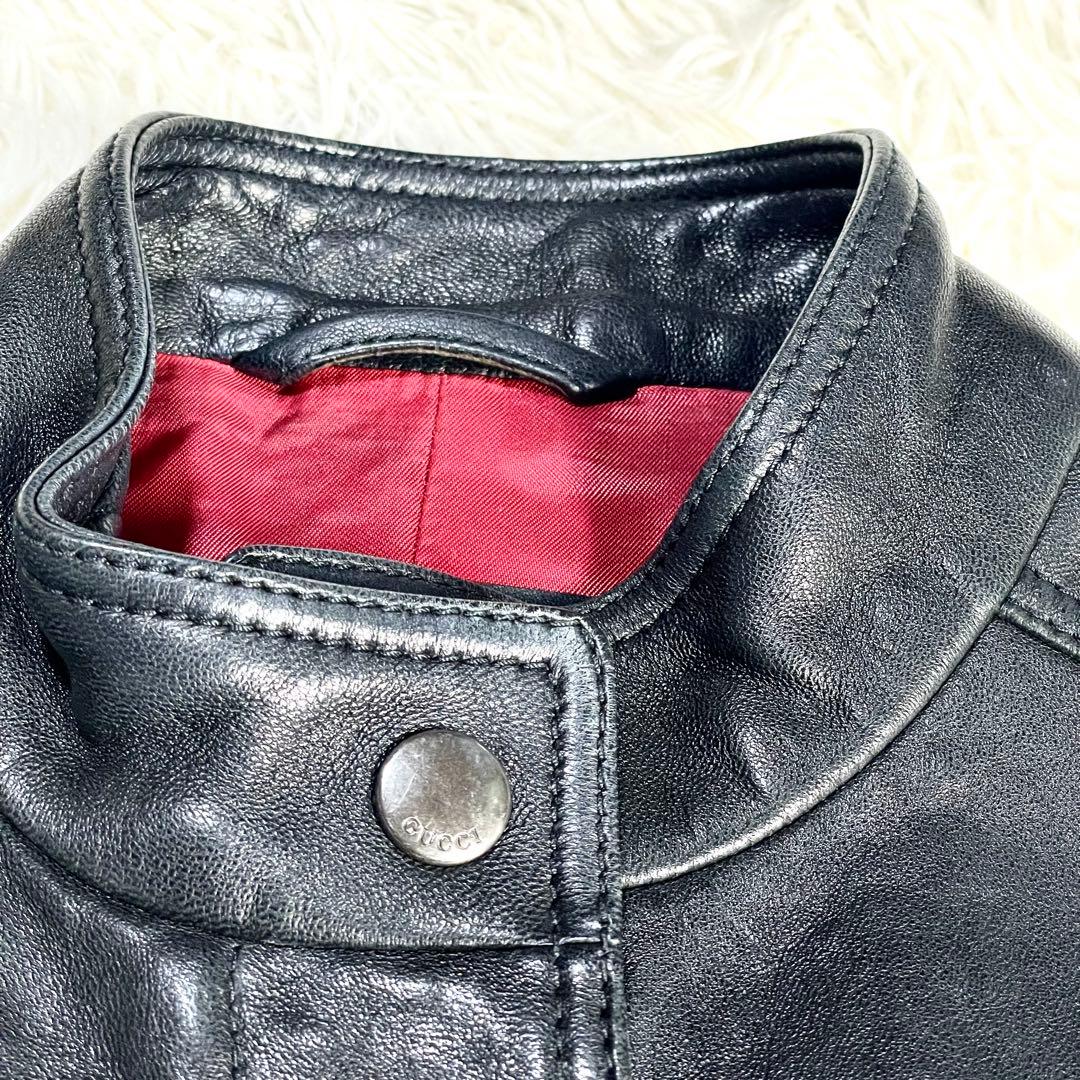 グッチ　GUCCI ラムレザージャケット　ブラック　黒　裏生地　赤　レッド