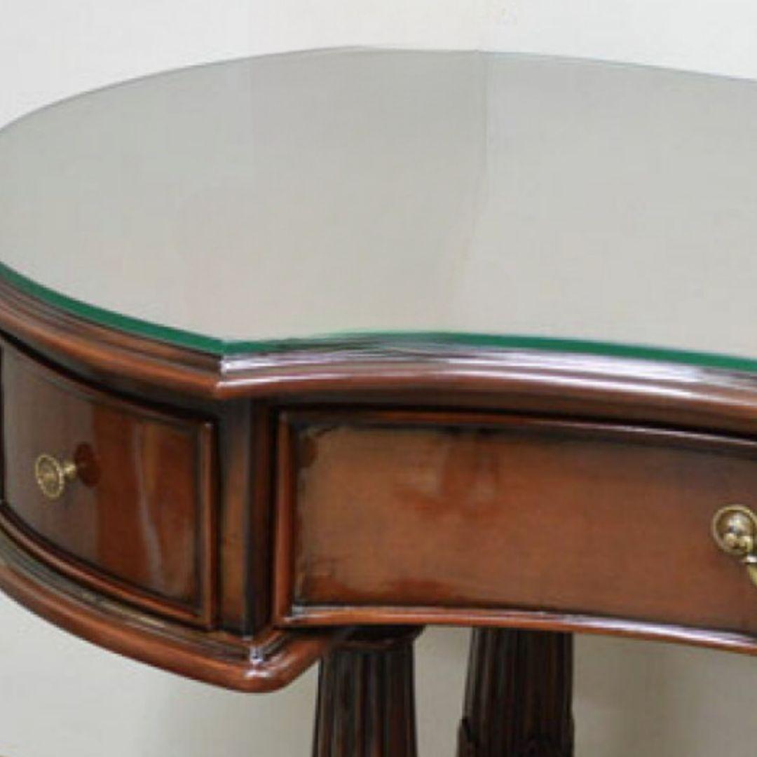 世界三大銘木　最高級マホガニー全面仕様　『ピーナッツデスク』　ガラス天板付き