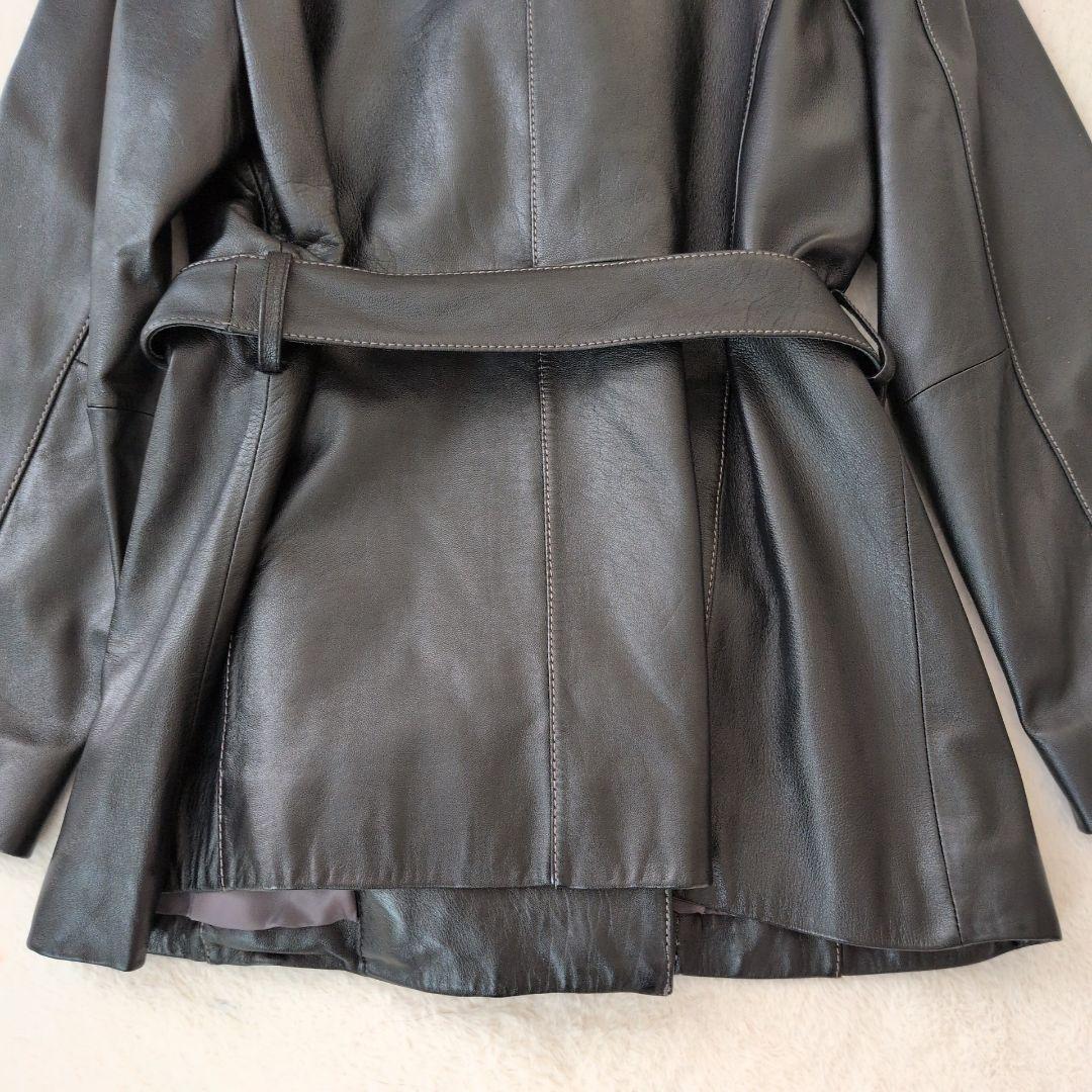 23区✩大きいサイズ✩ラムレザー100%✩ベルテッドコート✩ダブル✩48号