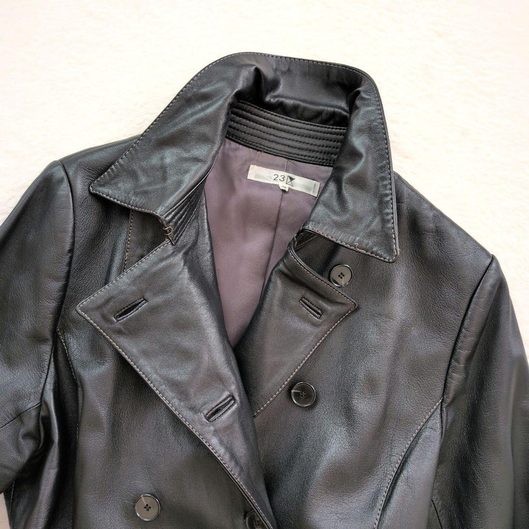 23区✩大きいサイズ✩ラムレザー100%✩ベルテッドコート✩ダブル✩48号