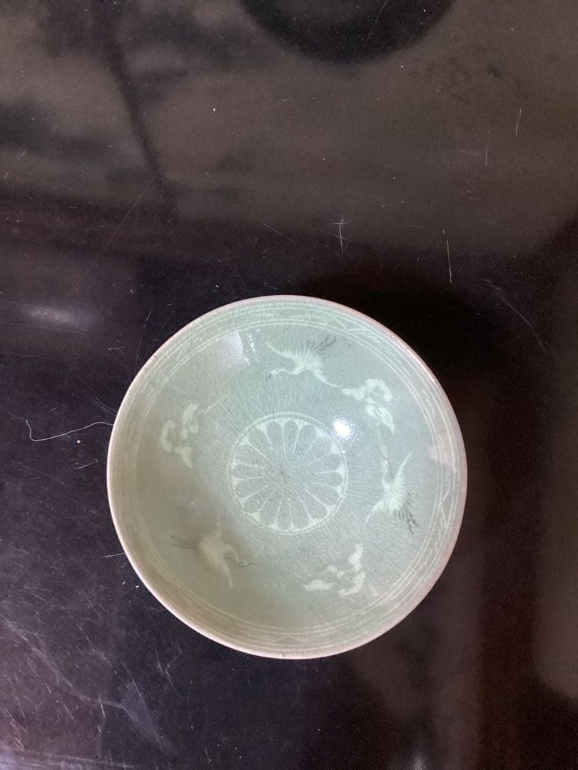 骨董古美術　茶道具　高麗青磁茶碗 幅14.3cm×高さ5cm