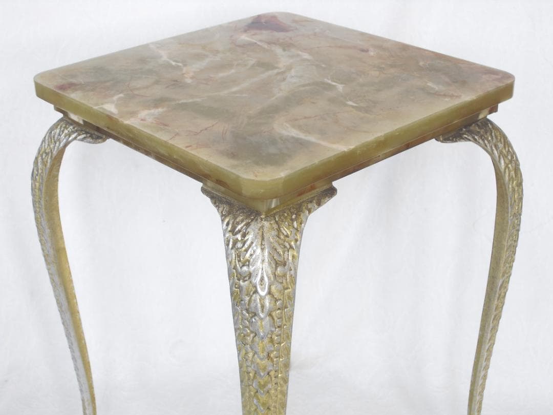 アンティーク サイドテーブル☆大理石風セルロイド天板 猫脚 花台/コレクション台