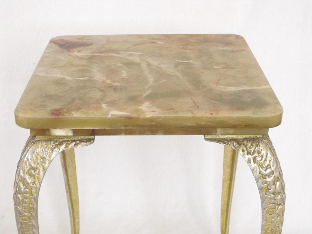 アンティーク サイドテーブル☆大理石風セルロイド天板 猫脚 花台/コレクション台
