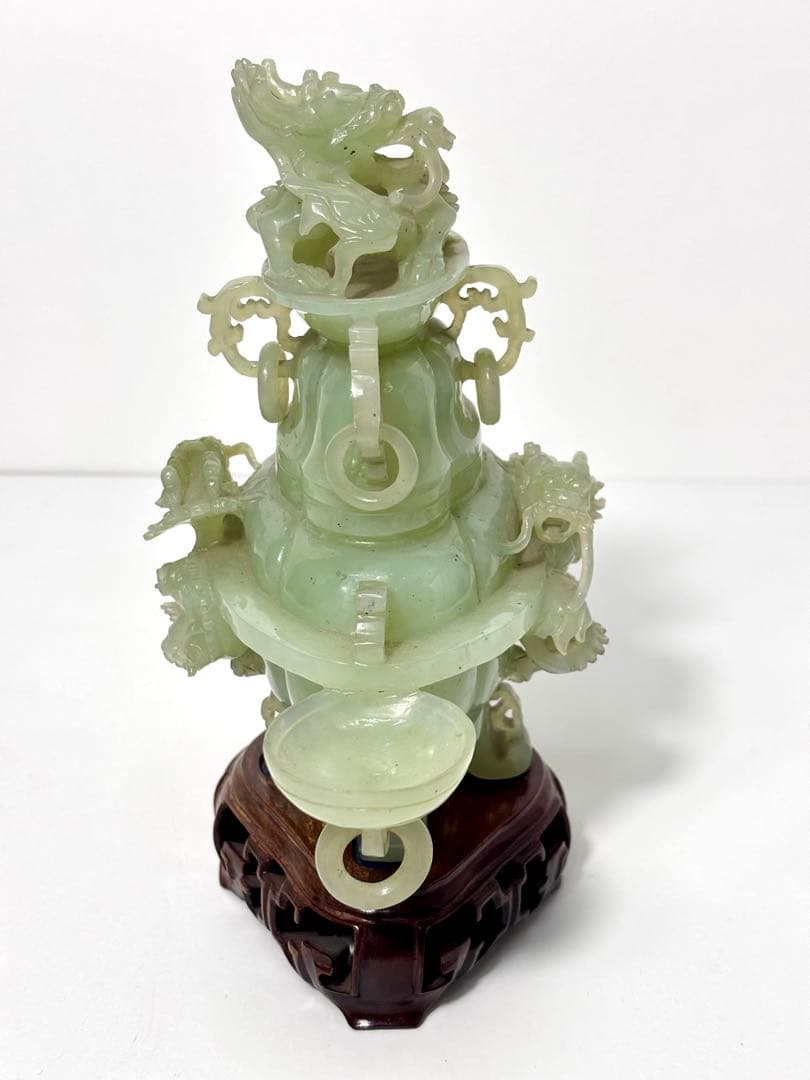 く*ん様 株*I様 #ネフライト彫刻 飾壺（龍装飾・台座付）