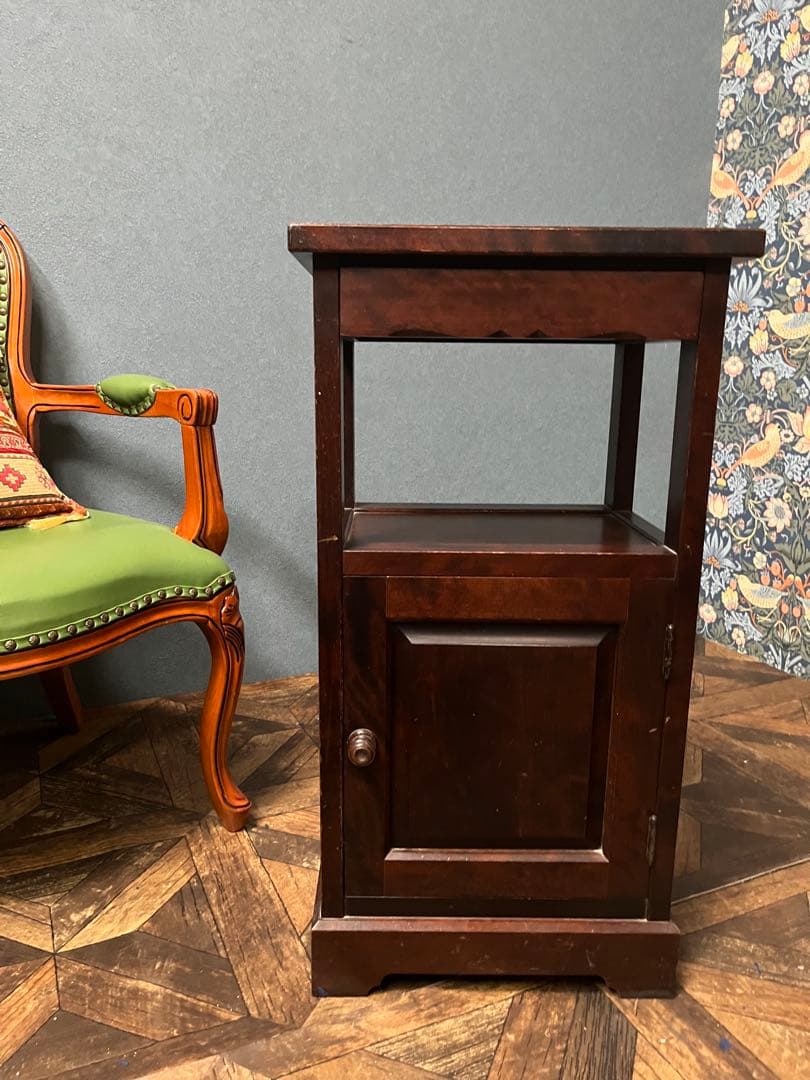 北海道民芸家具 カバ無垢材 電話台 棚 インテリア 昭和レトロ アンティーク