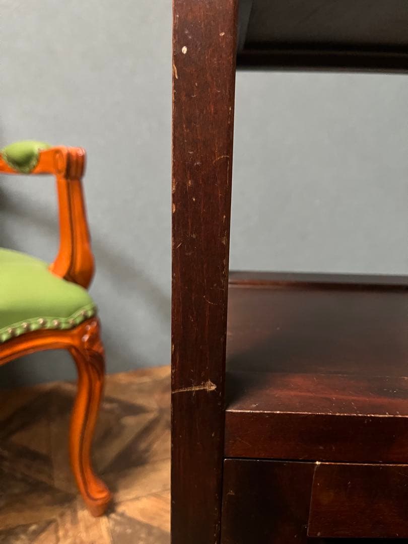 北海道民芸家具 カバ無垢材 電話台 棚 インテリア 昭和レトロ アンティーク