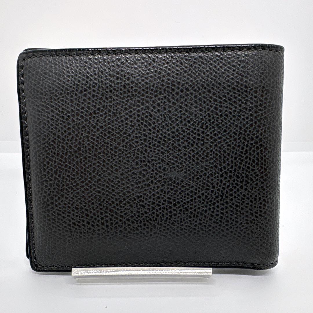 【美品】ヴァレクストラ 二つ折り財布 コンパクトウォレット ダークグレー レザー