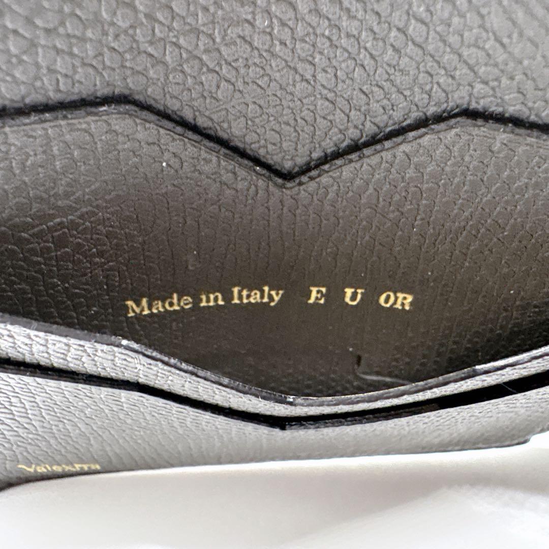 【美品】ヴァレクストラ 二つ折り財布 コンパクトウォレット ダークグレー レザー
