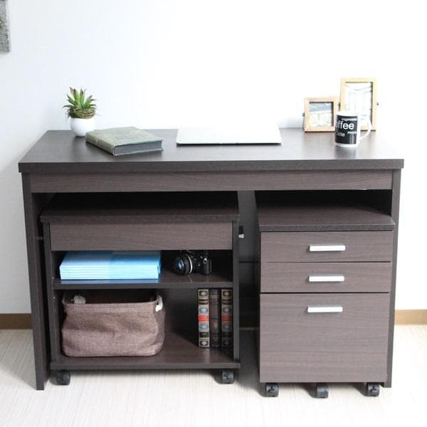 《新品・送料無料》110cm幅 システムデスク3点セット ダークブラウン