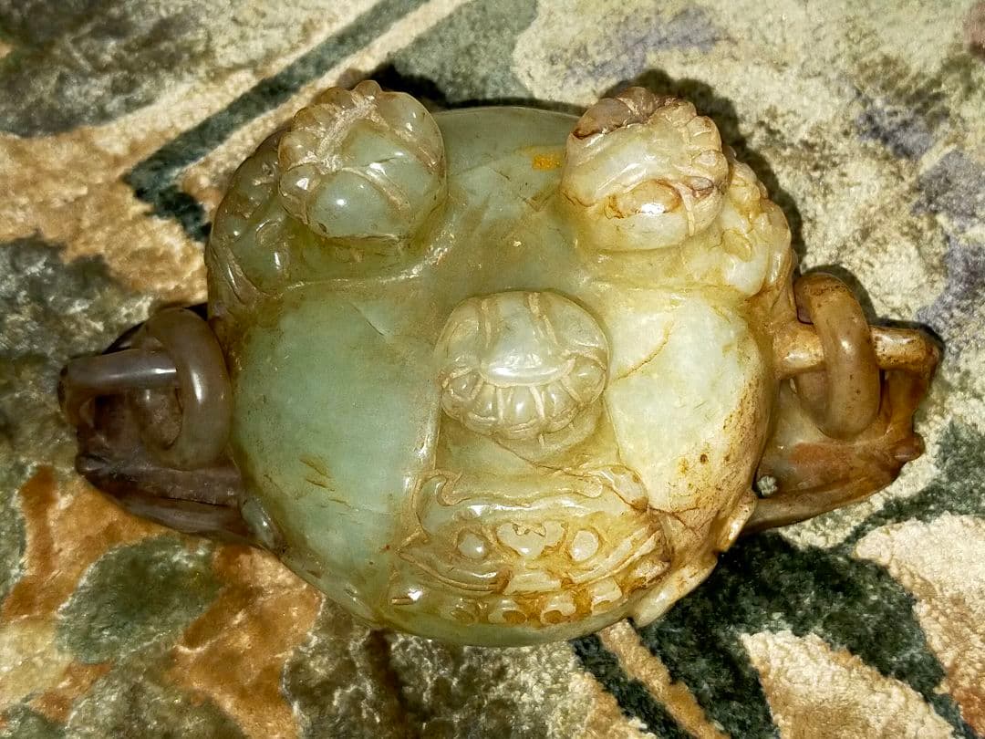 ♥値下げ！♥玉石♥　獅子　香炉　緑石　翡翠　骨董　古玩