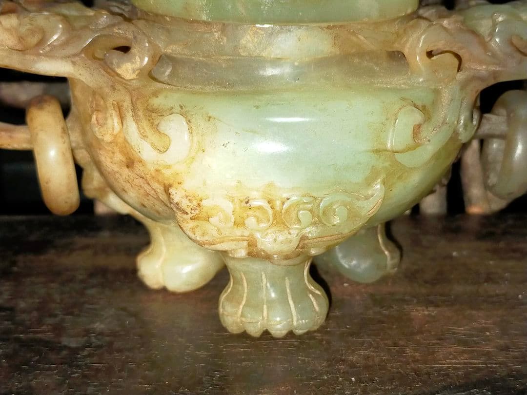 ♥値下げ！♥玉石♥　獅子　香炉　緑石　翡翠　骨董　古玩