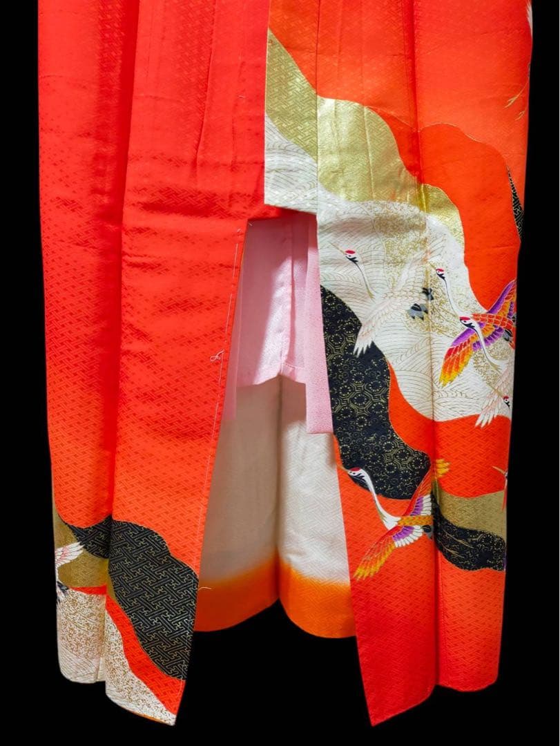 □七五三　正絹女児振り袖着物　襦袢半衿付　鶴