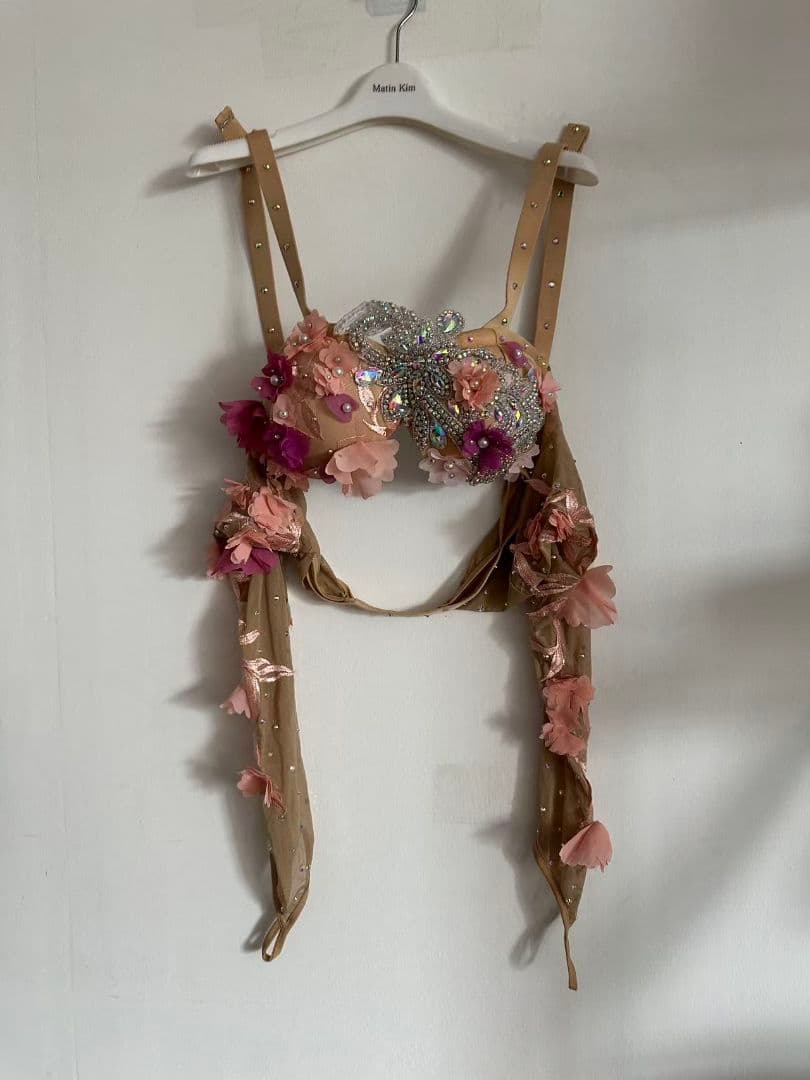 セールベリーダンス衣装 ブラスカートセット オレンジ系 花 オーダーメイド