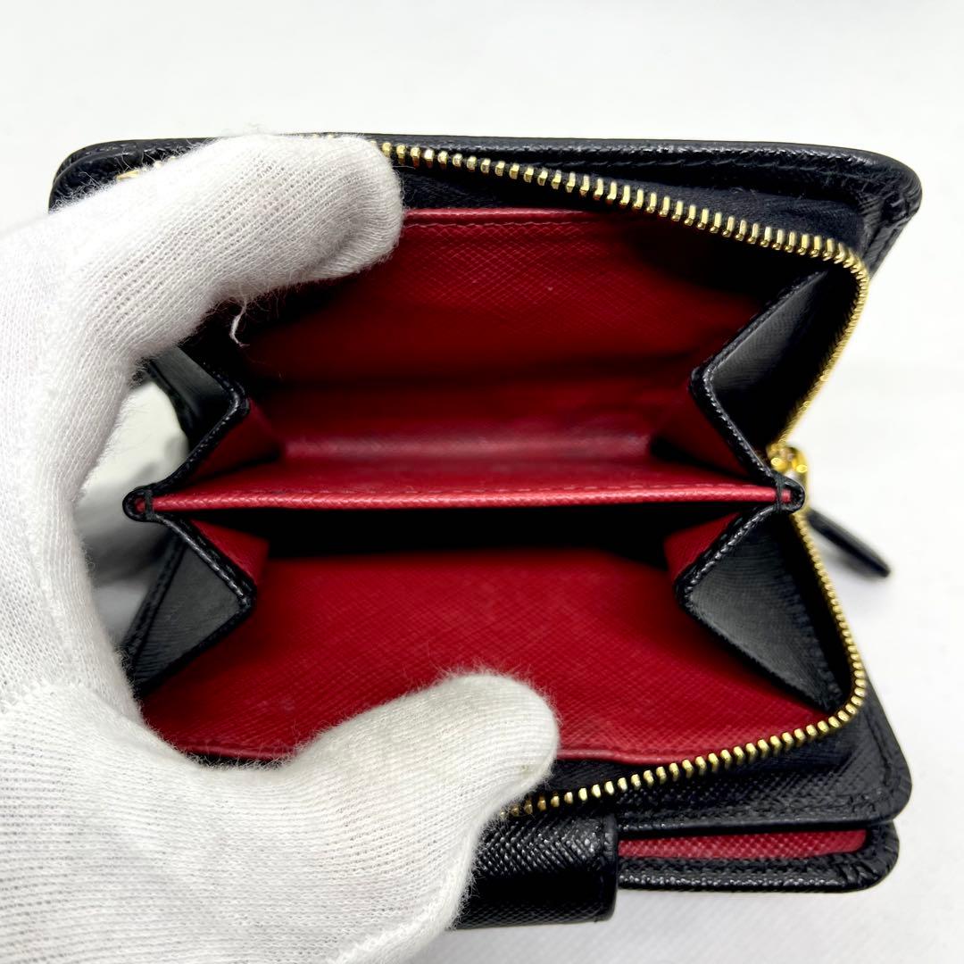 極美品/現行✨プラダ 二つ折り財布 メタルロゴ サフィアーノ L字ファスナー