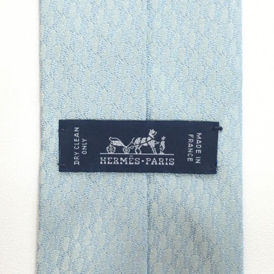 未使用級 エルメス HERMES ネクタイ シルク フランス製 ライトブルー