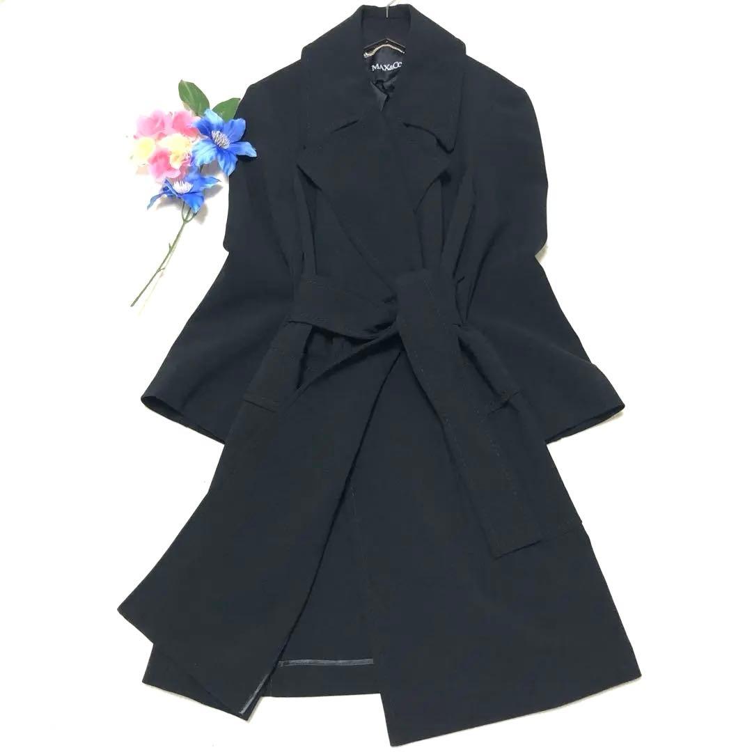 極美品　マックス&コー　ロングコート　ベルテッドコート　黒　42