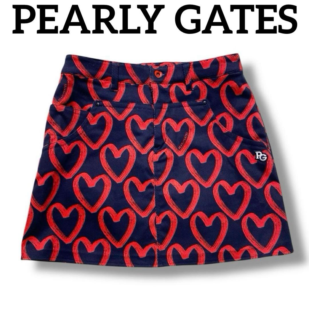 美品 パーリーゲイツ ハート 総柄 スカート ミニ ゴルフウェア スポーツ 人気