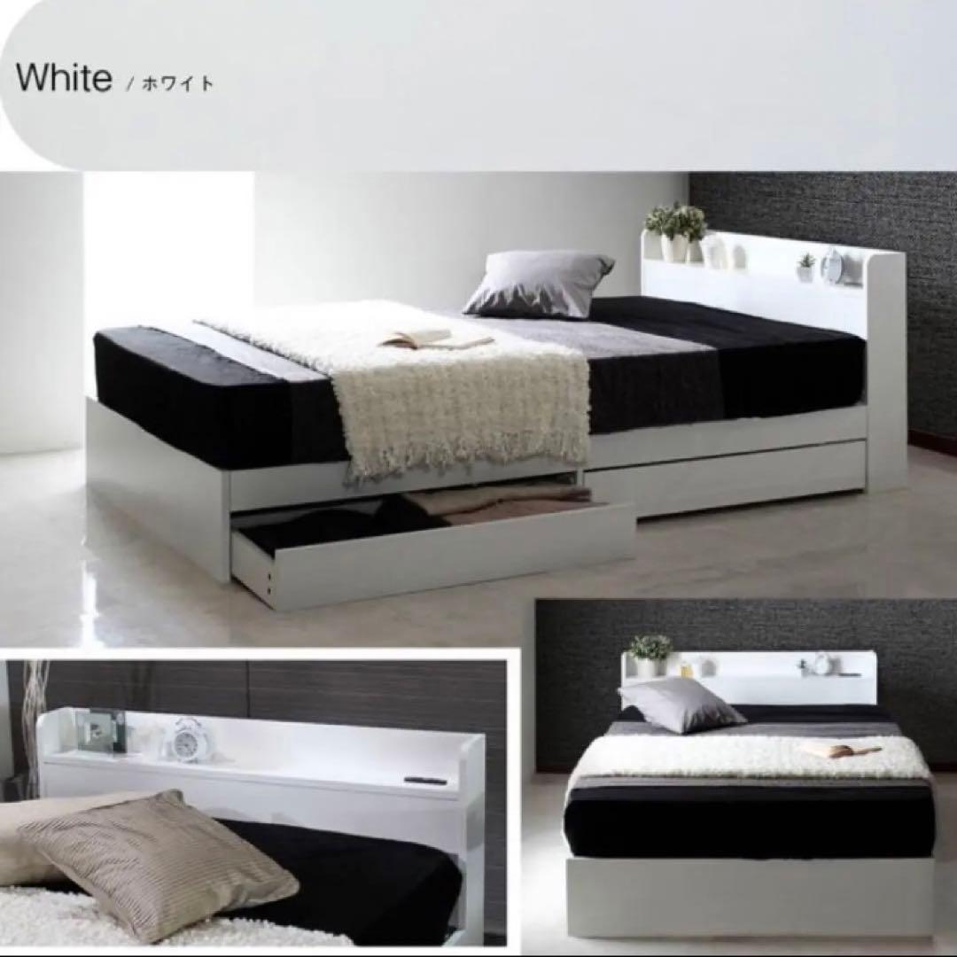 ダブル　RUES【ルース】棚・コンセント付き収納ベッド グレーマットセット