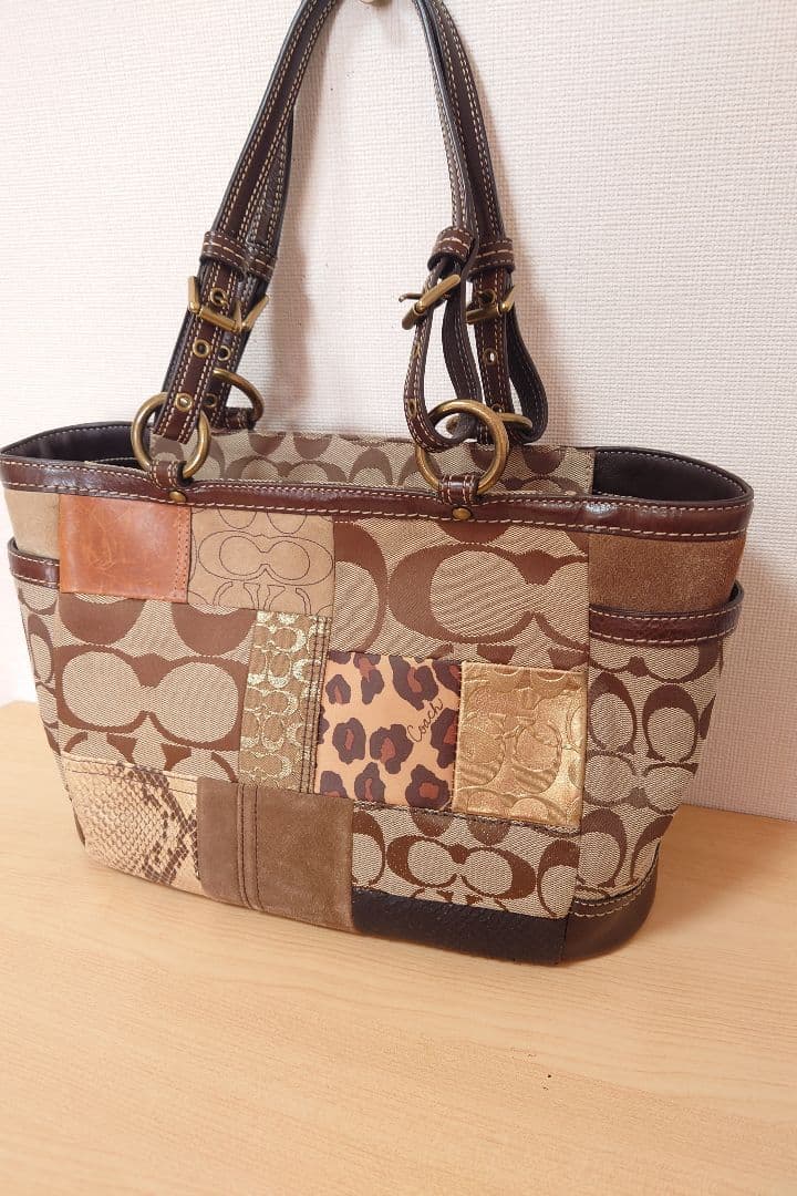 COACH コーチ トートバッグ パッチワーク 豹柄 キャンバスレザー