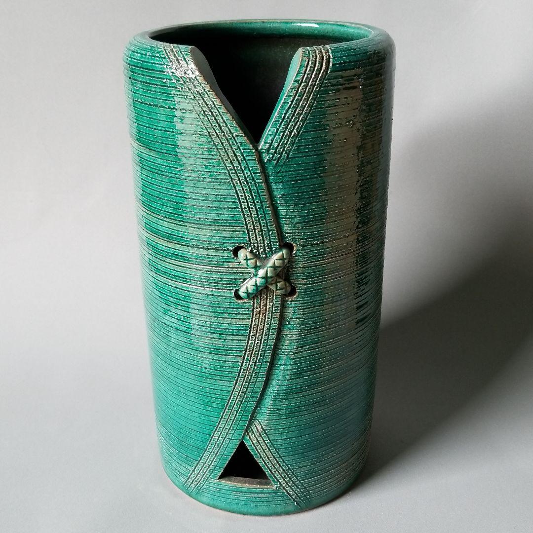 信楽焼傘立て  グリーン結び 高さ４４cm