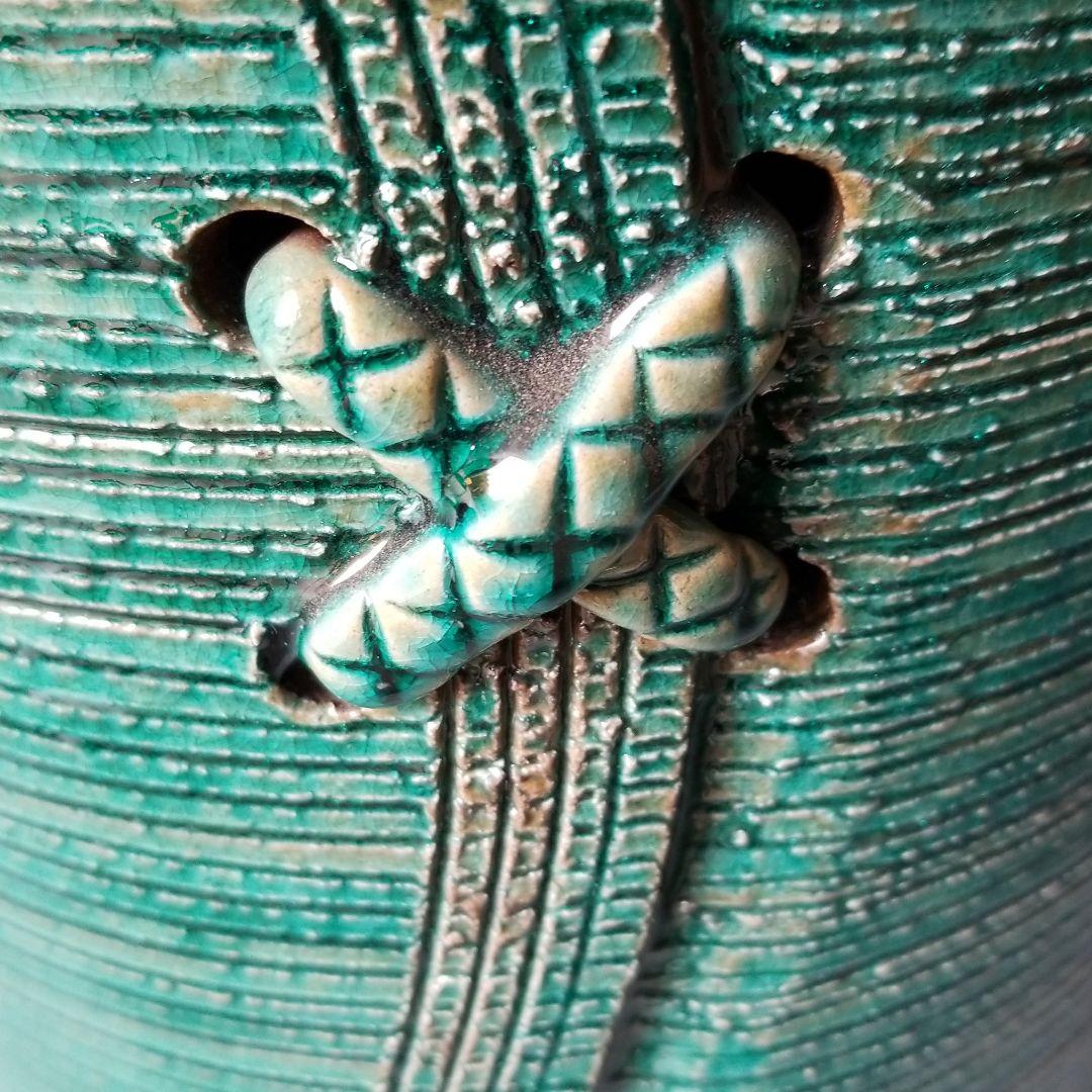 信楽焼傘立て  グリーン結び 高さ４４cm