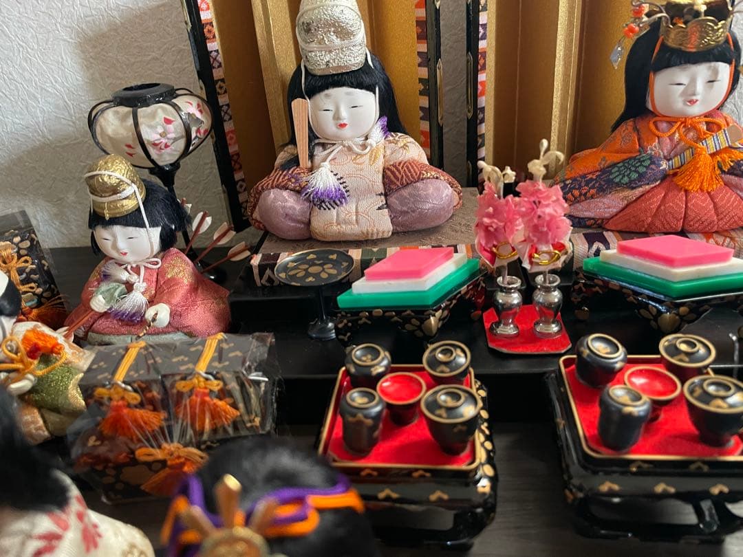 アンティーク木目込十五人飾り　コンパクトサイズ雛人形　清峯作