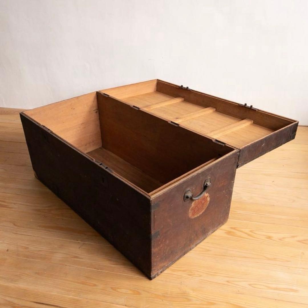 大きめ木箱　真鍮　収納箱　幅約98㎝ ディスプレイ　古道具　古家具　アンティーク
