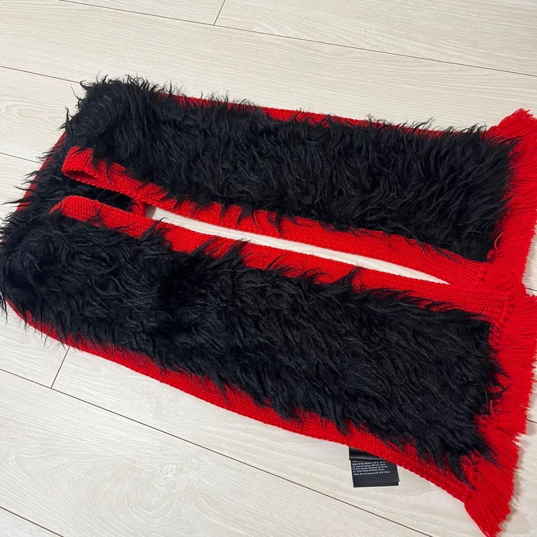 PRADA/プラダ/マフラー/ストール 赤×黒 ニット×ファー/ウール/モヘア混