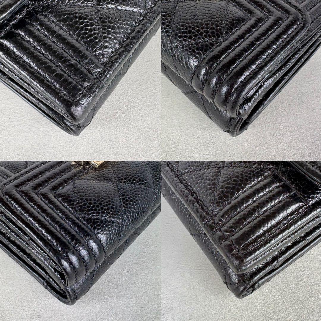 CHANEL ボーイシャネル　キャビアスキン　三つ折り　財布　ケース