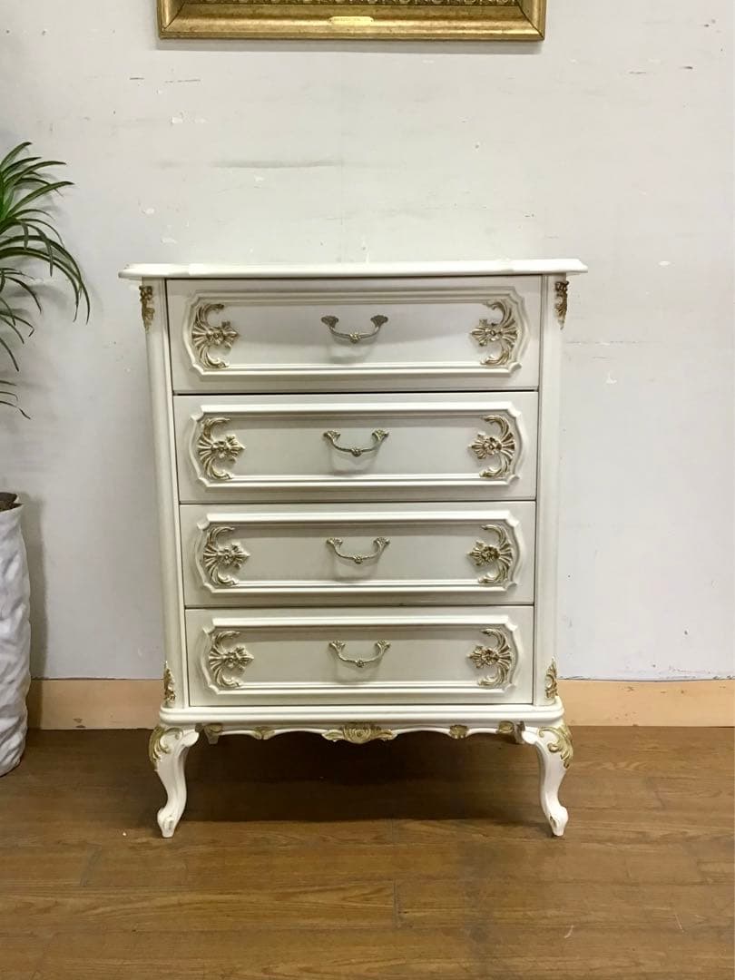 ブランチ☆管146☆イタリア製☆ロココ調☆姫系☆白家具☆4段チェスト