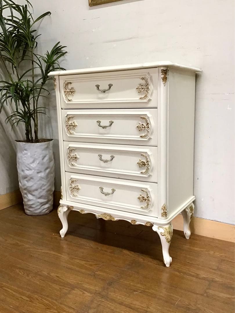 ブランチ☆管146☆イタリア製☆ロココ調☆姫系☆白家具☆4段チェスト