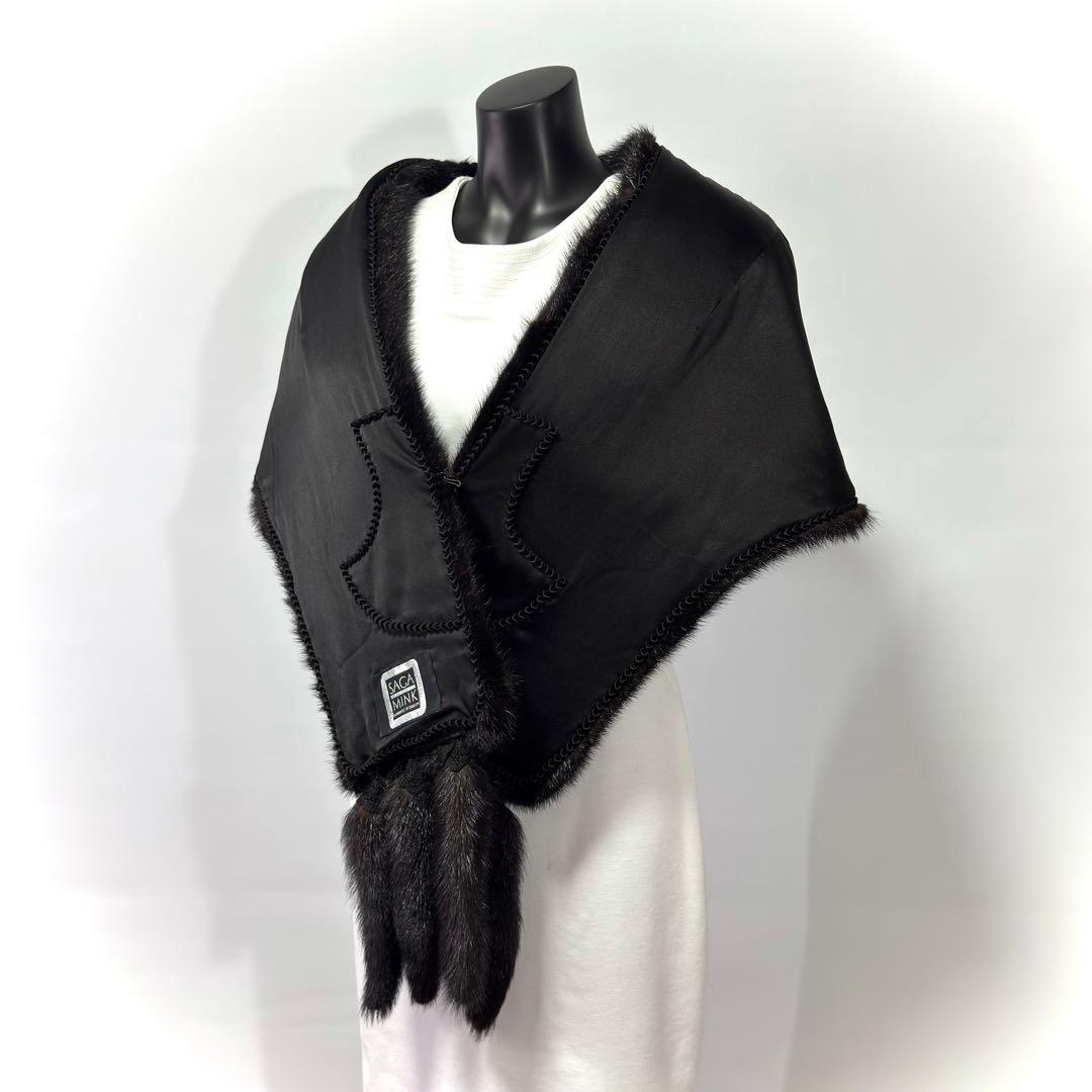 【高級】SAGA MINK サガミンク Black ショール ミンクテール 大判