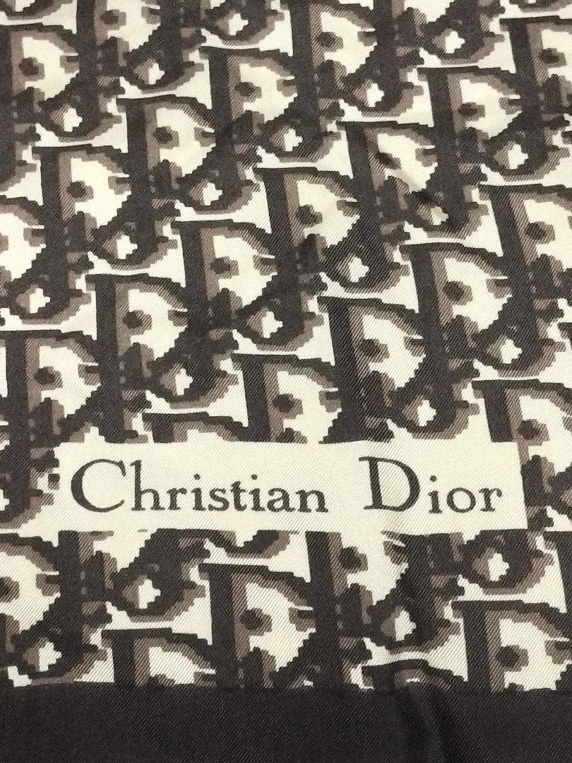 クリスチャンディオール スカーフ シルク トロッター ロゴ 総柄 ブラウン