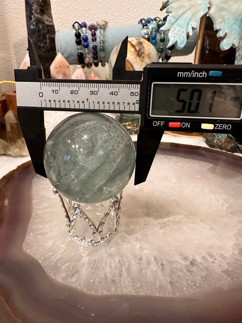 グリーンフローライトスフィア虹♡透明度♡台座セット♡♡
