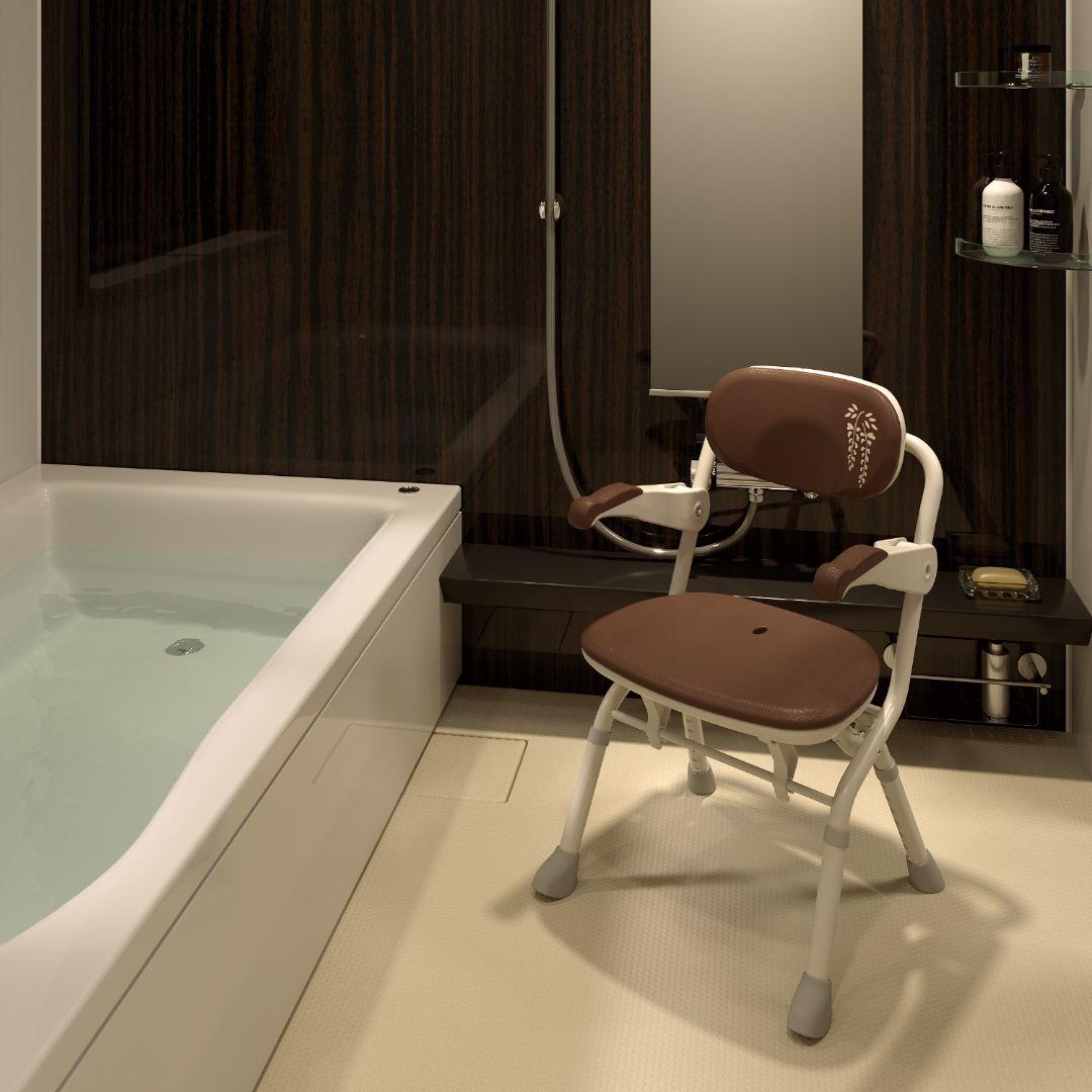 美品 安寿 楽らく開閉シャワーベンチ Sフィット もちぷる ブラウン系 送料無料