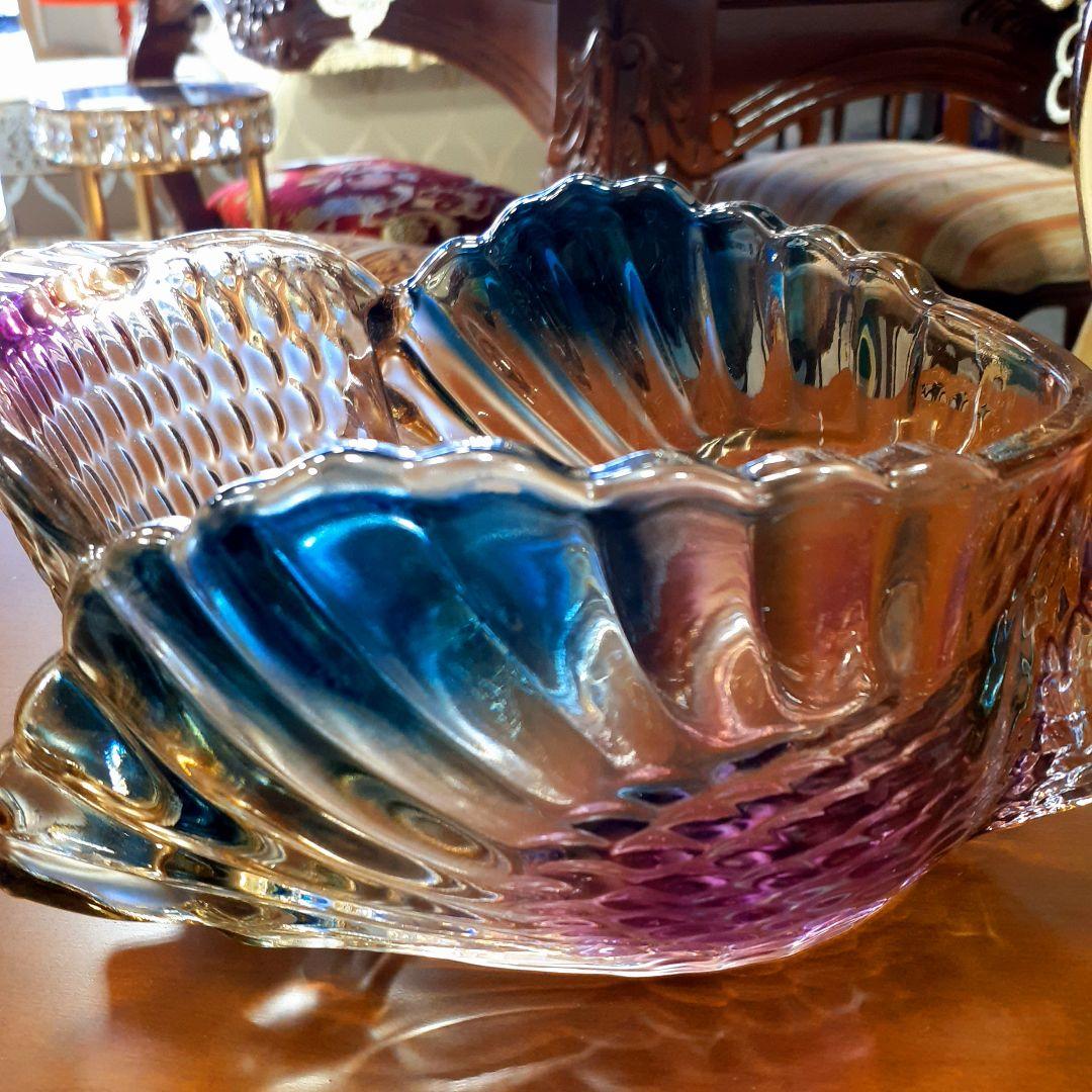 輸入雑貨　高級オーロラガラス　果物盛り合わせ皿　フルーツ野菜プレート　お菓子鉢