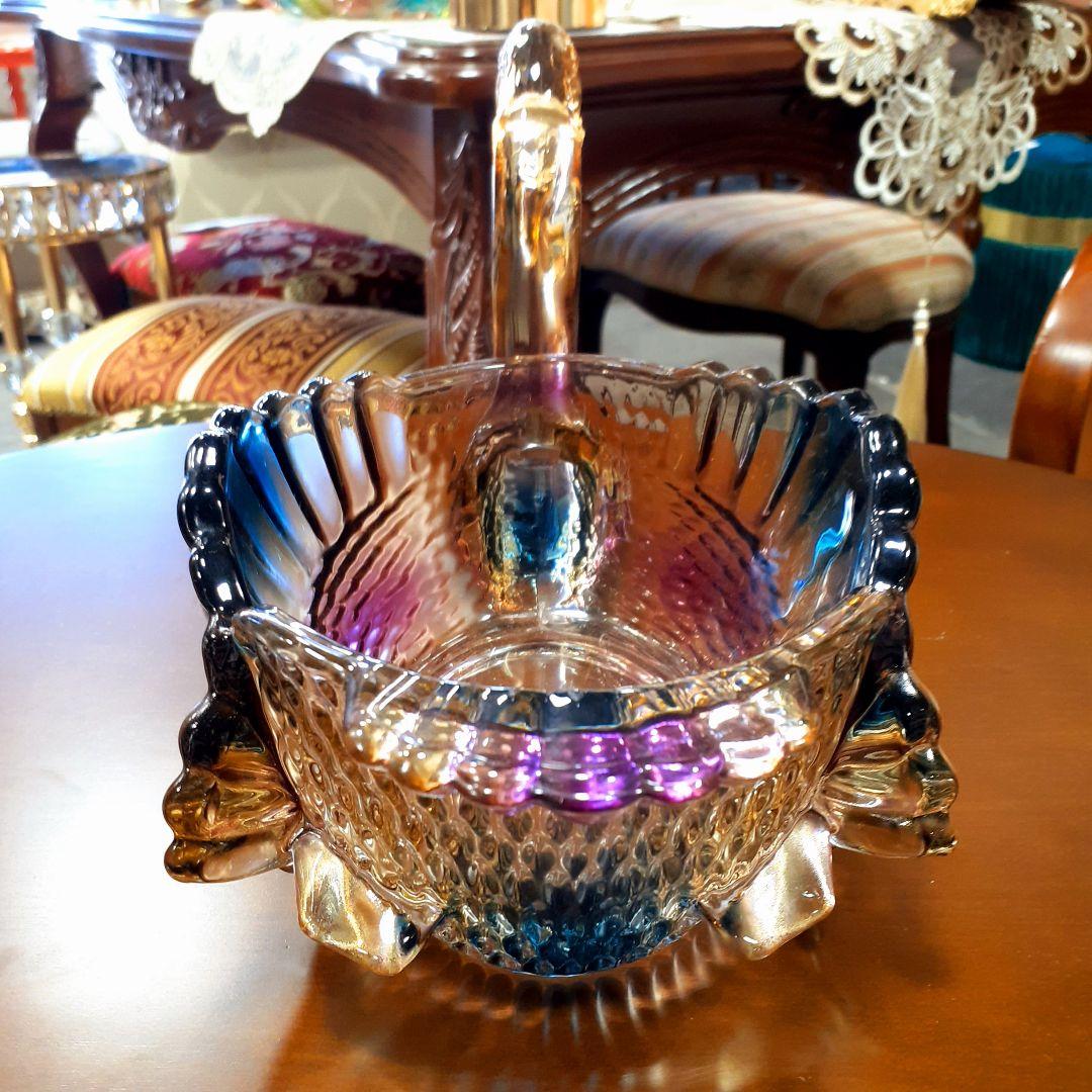 輸入雑貨　高級オーロラガラス　果物盛り合わせ皿　フルーツ野菜プレート　お菓子鉢