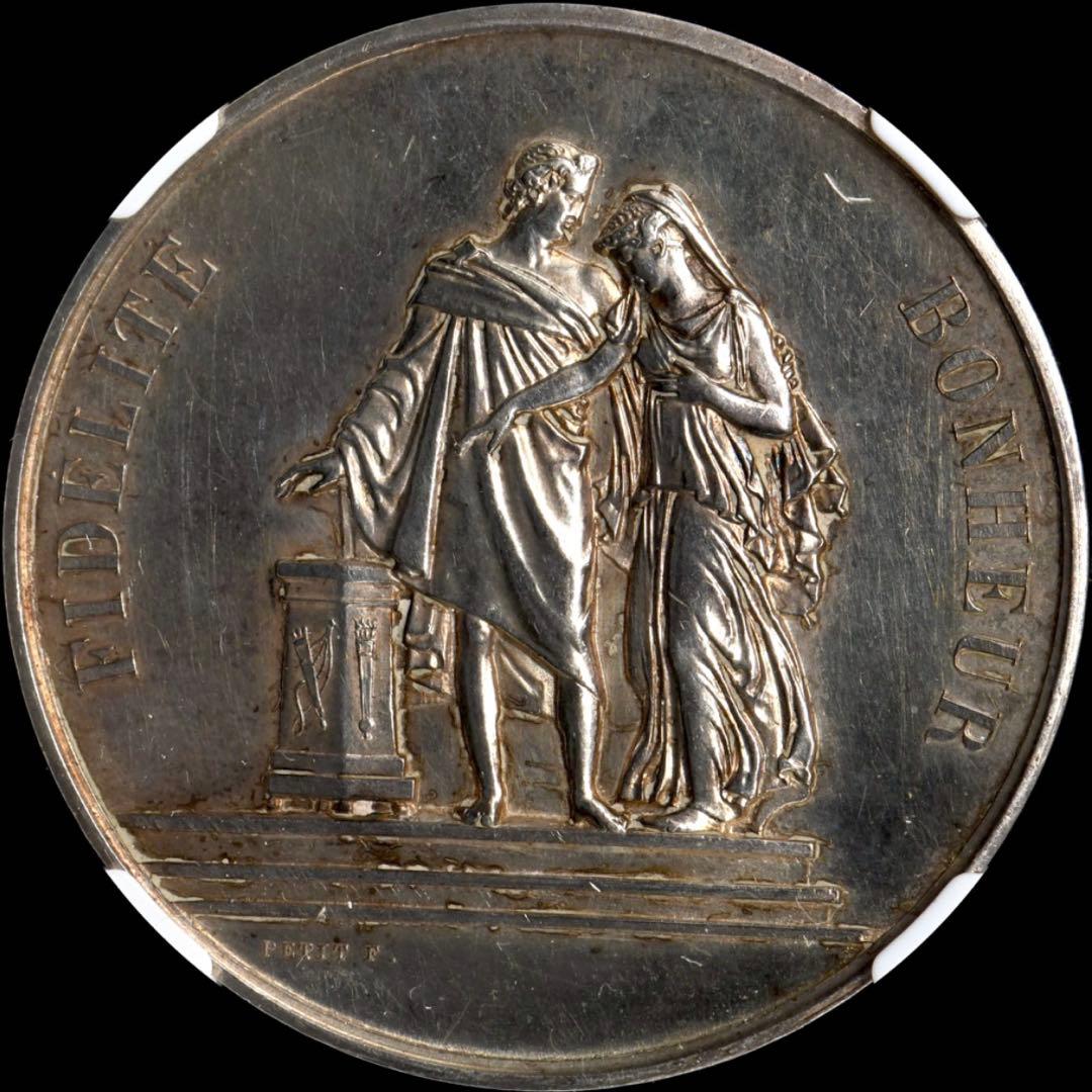 NGC UNC D フランス 1889 大型(39mm)ジェトン銀貨 結婚メダル